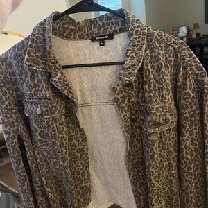 Distressed Leopard Print Jean Jacket